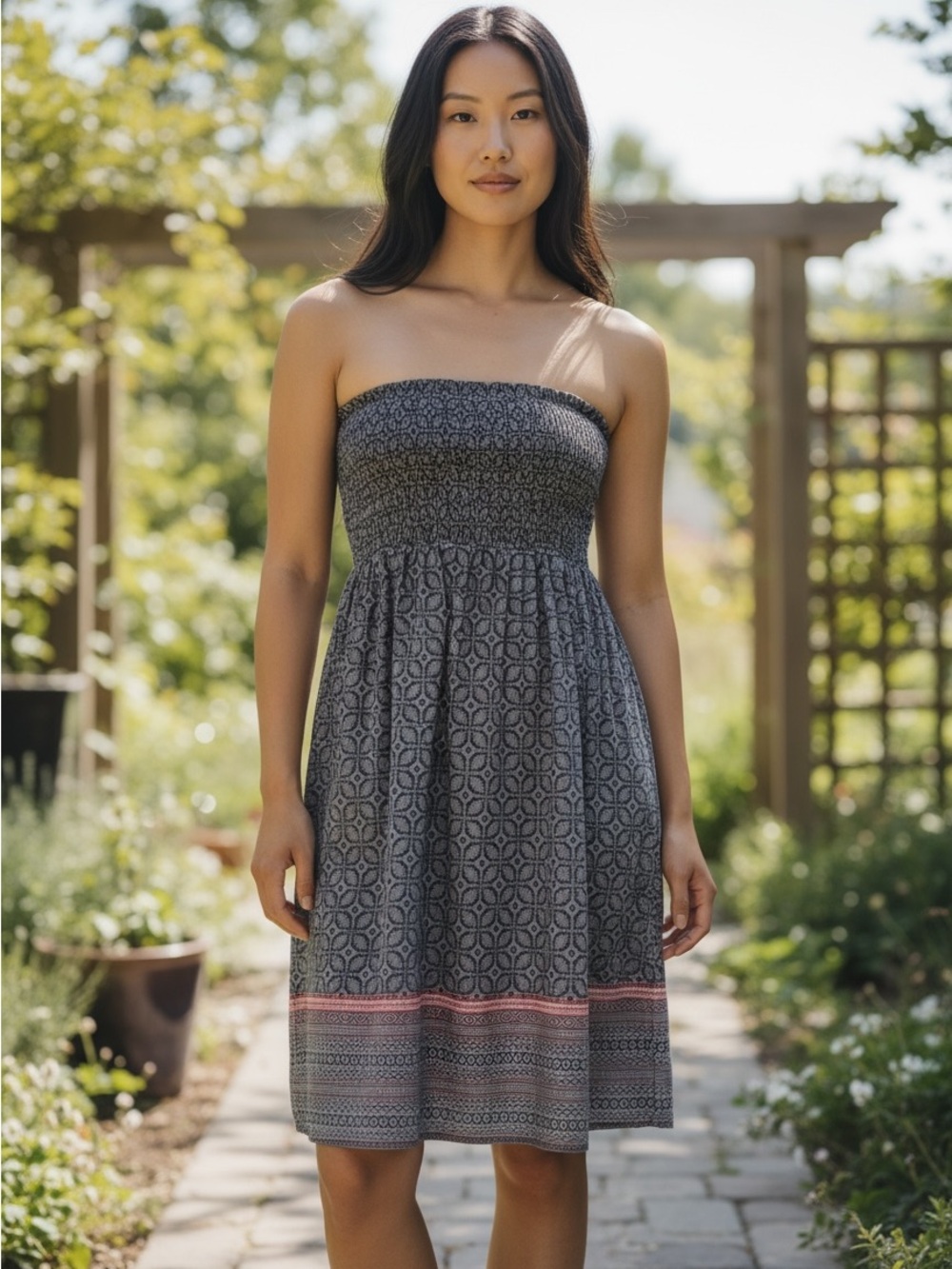 Atmosphere Strapless Geometric Midi Dress Black Red Boho Size 4